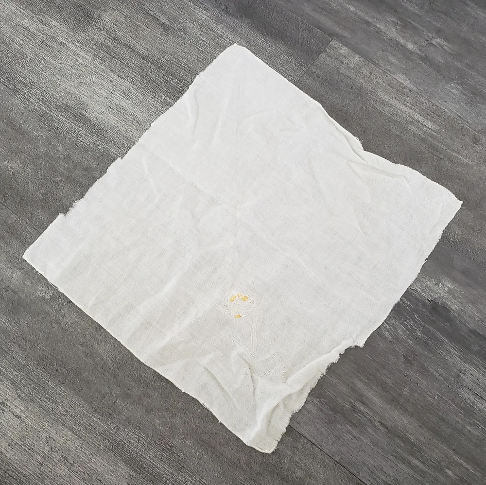White Embroidered Floral Vintage Hankerchief